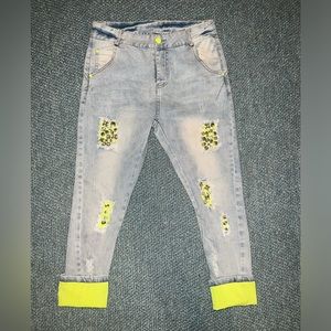 Women’s Sergia Mavis Italy Rhinstone Patchwork Jeans Sz 42/XS/S